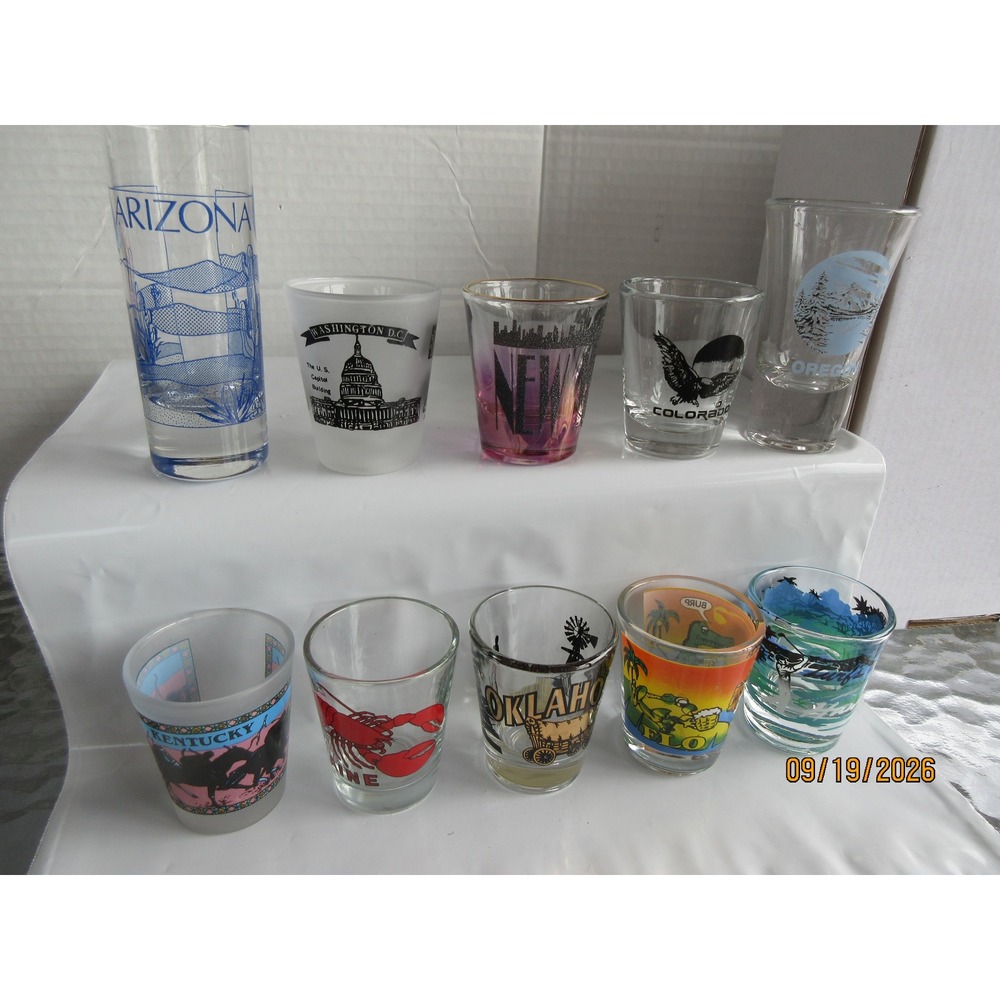 Vintage Souvenir Shot Glass Lot 10pc Arizona DC NY Colorado Oregon Maine Florida